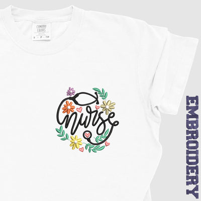 Nurse Embroidery T-Shirt, Floral Nurse Shirt