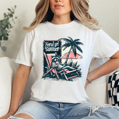 Feral Girl Summer Shirt, Raccoon Beach Shirt