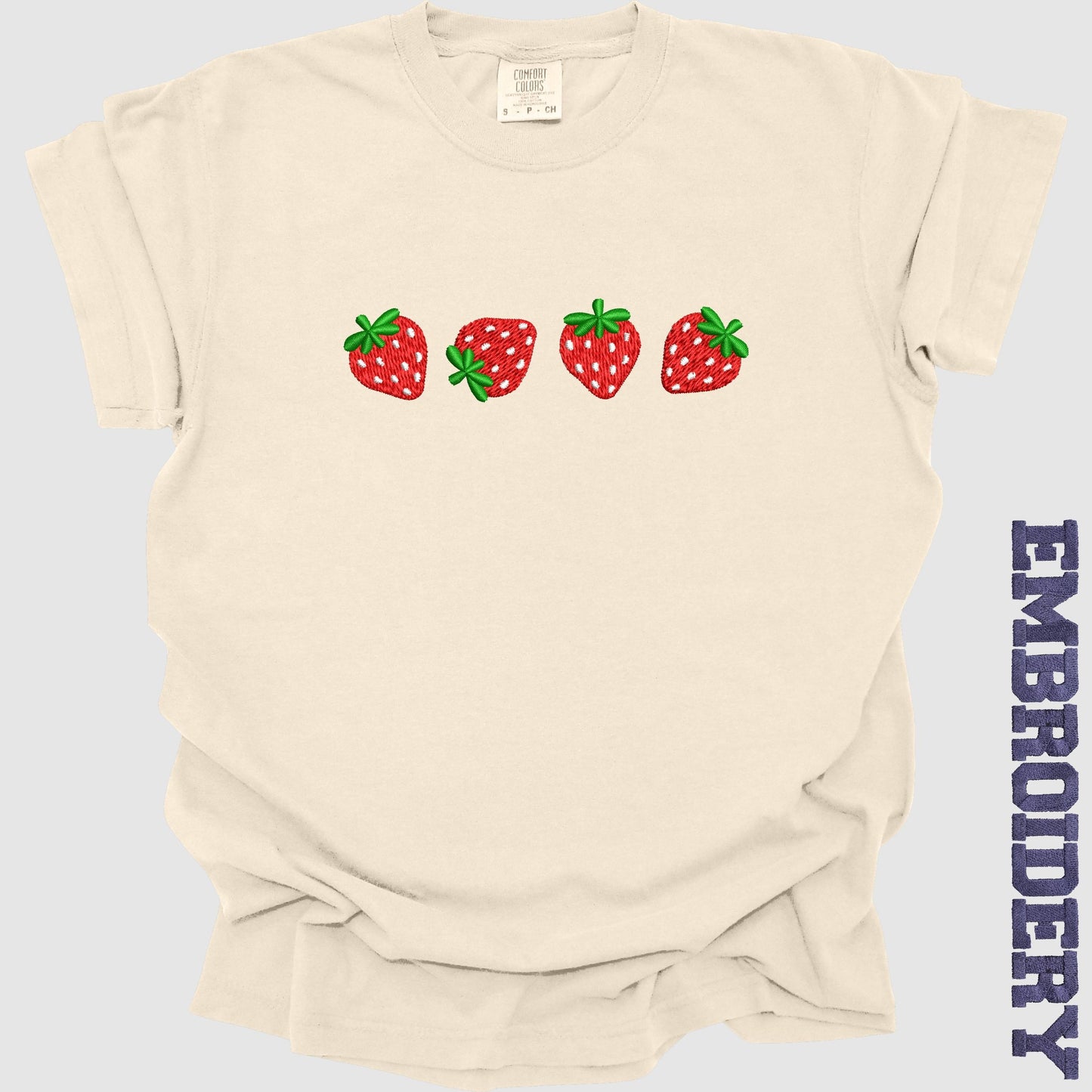 Summer Strawberry Embroidery T-Shirt, Embroidery Fruit Shirt