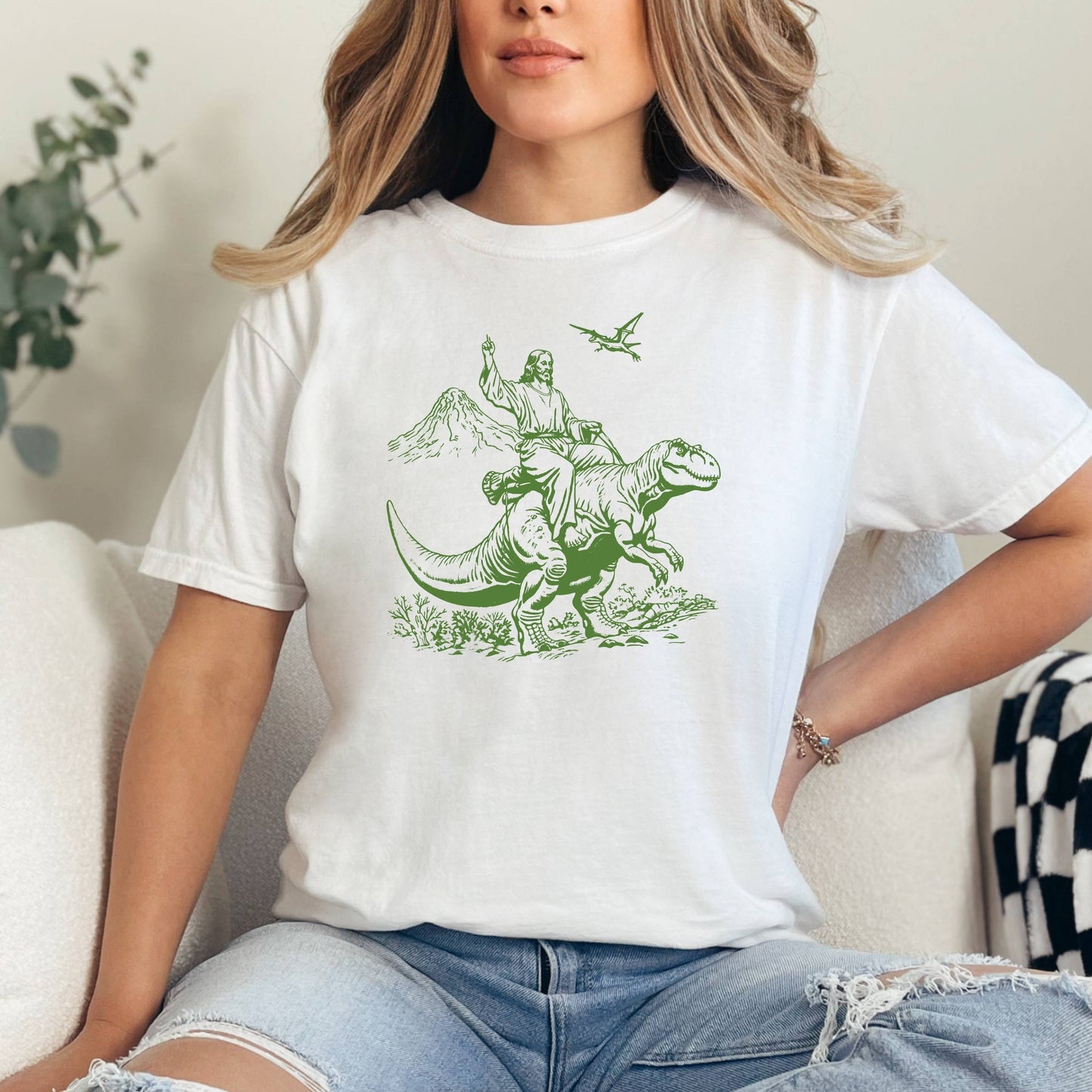 Jesus Riding Dinosaur 90s T-Shirt, Retro Jesus T-Shirt