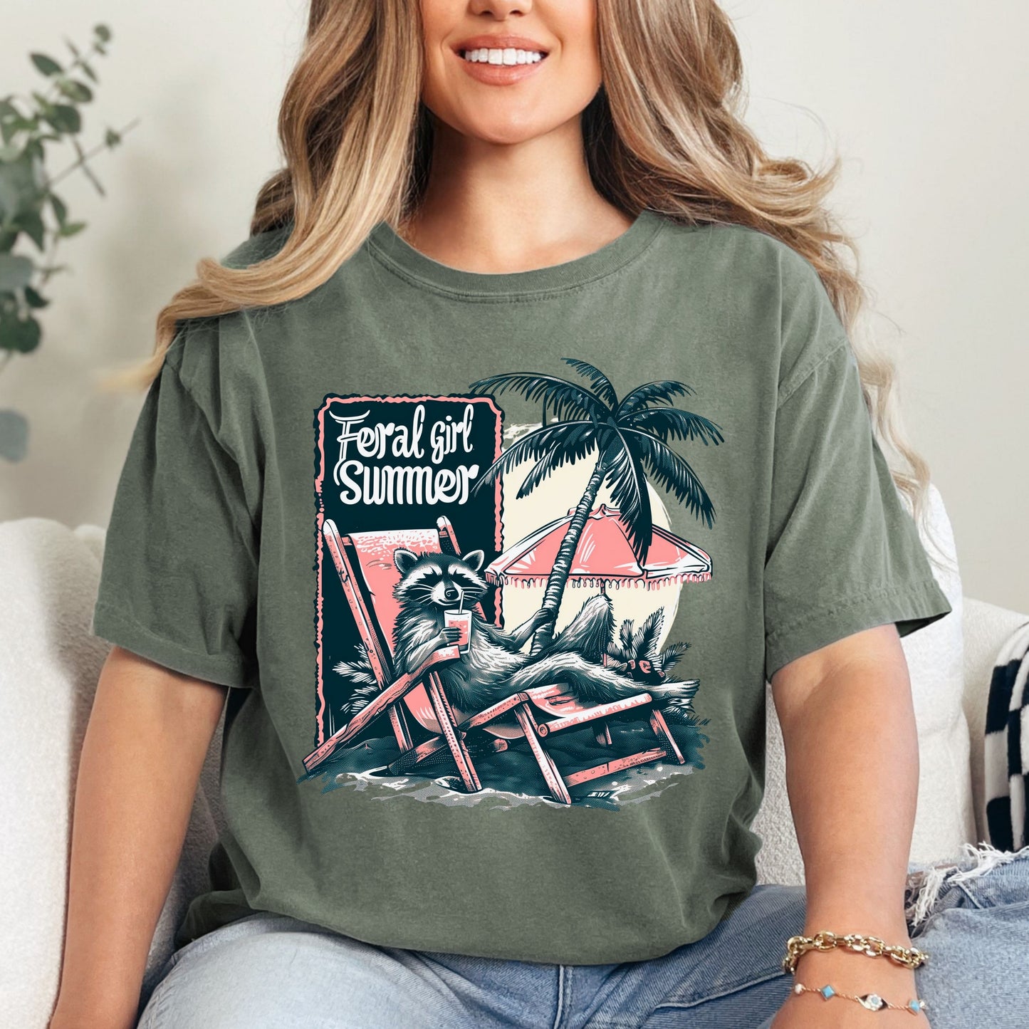 Feral Girl Summer Shirt, Raccoon Beach Shirt