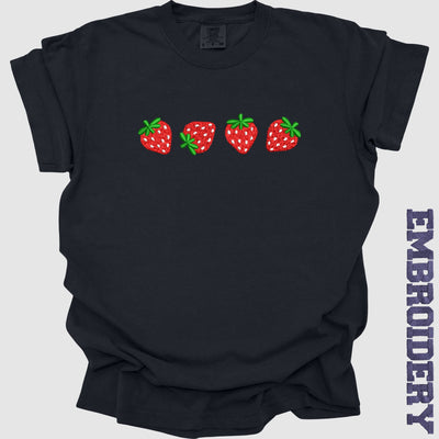 Summer Strawberry Embroidery T-Shirt, Embroidery Fruit Shirt