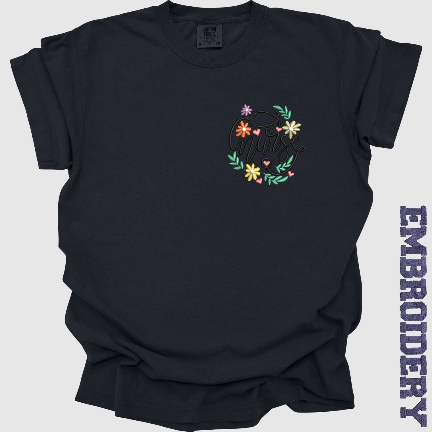 Nurse Embroidery T-Shirt, Floral Nurse Shirt