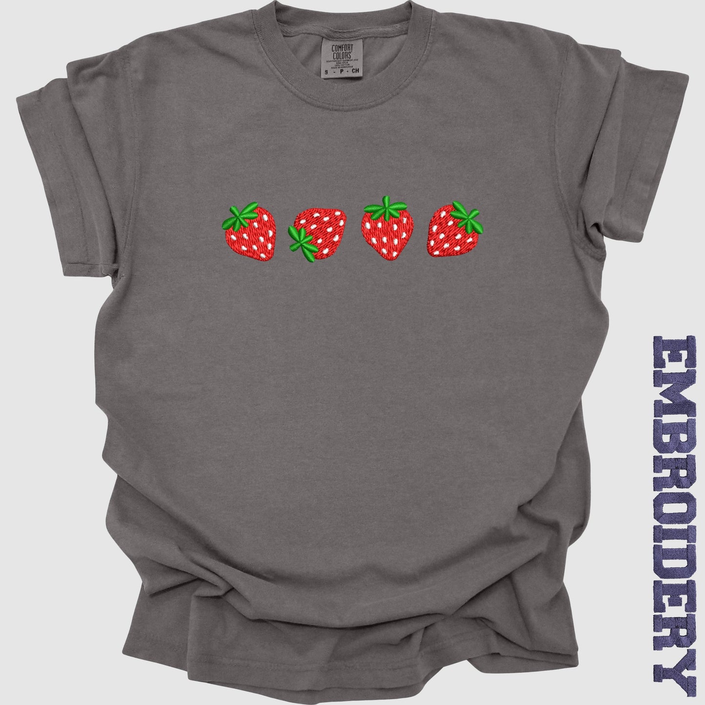 Summer Strawberry Embroidery T-Shirt, Embroidery Fruit Shirt