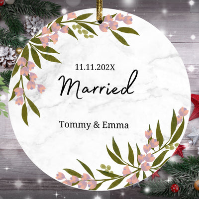 Married Ornament, Married Floral Announcement Ornament