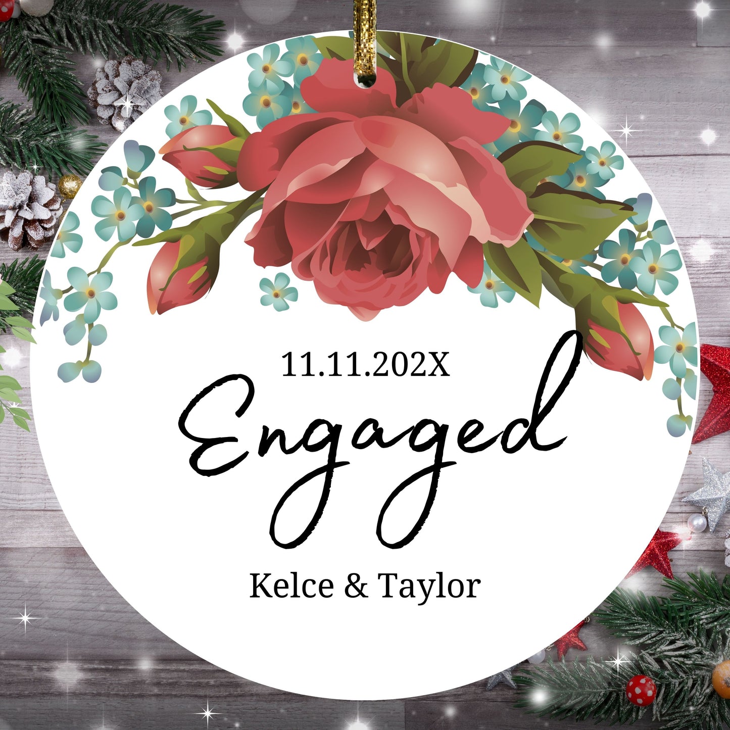 Engaged Ornament, Engaged Floral Couple Ornament