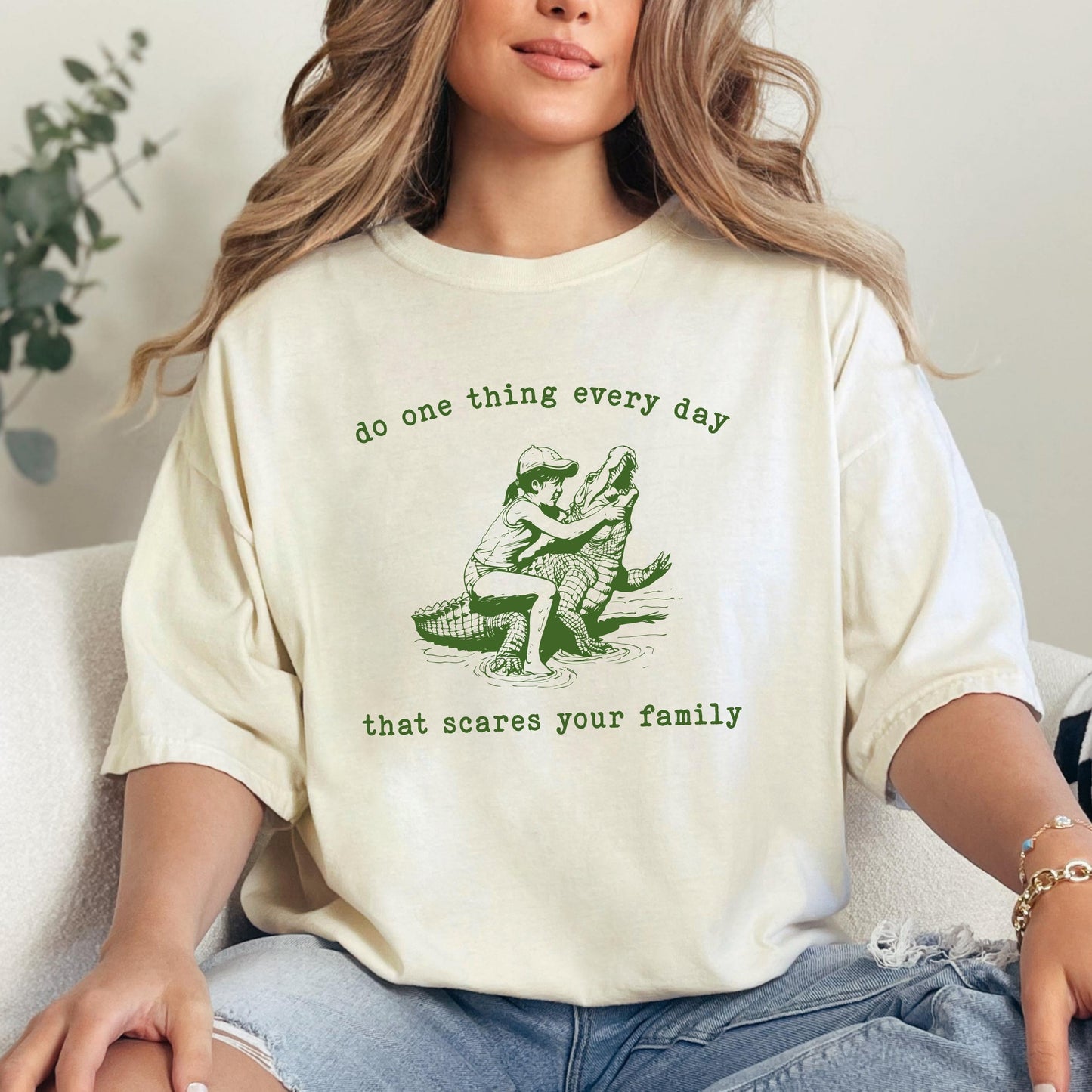 Do One Thing Every Day That Scares Your Family Retro T-Shirt, Vintage 90s Crocodile T-Shirt