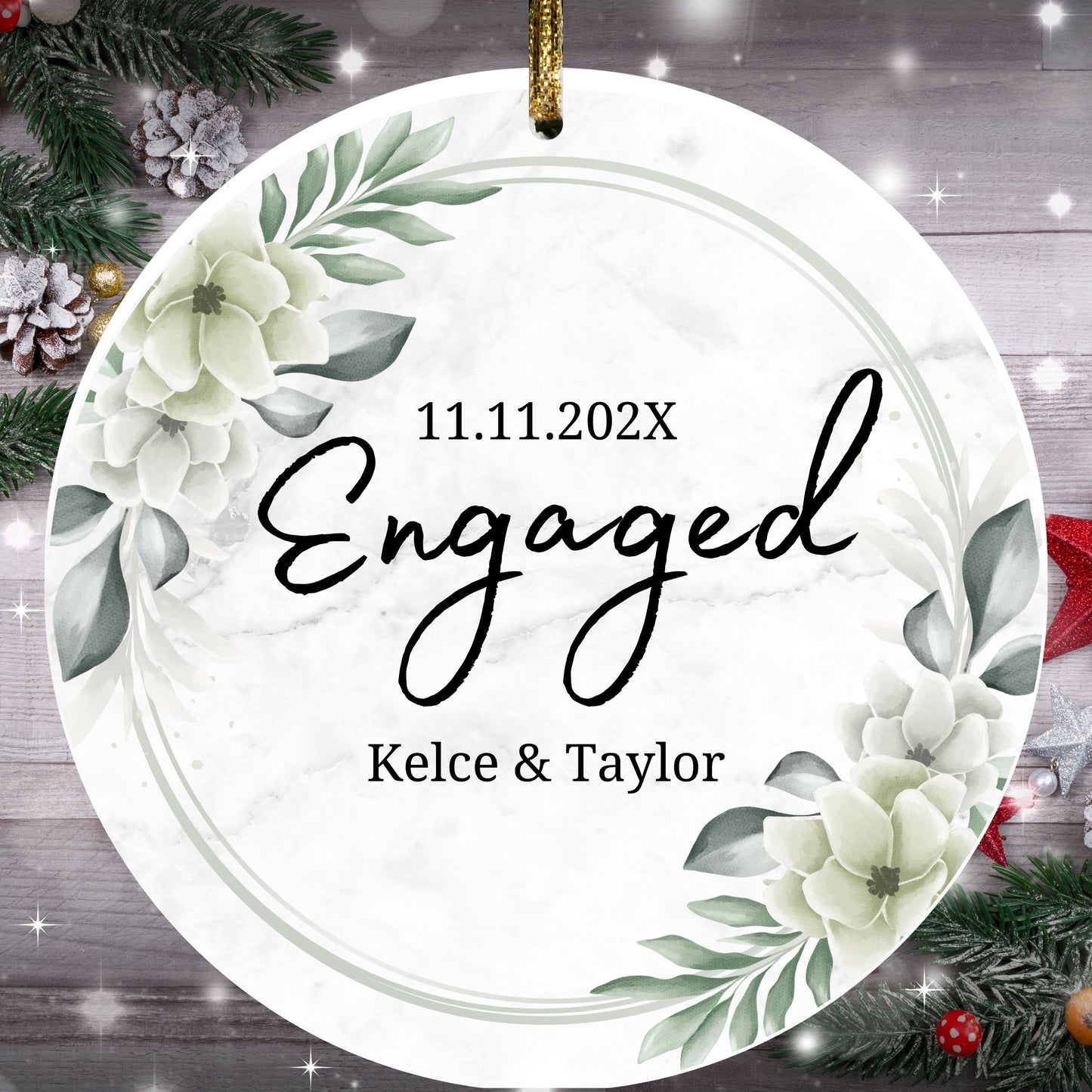 Engaged Ornament, Engaged Floral Couple Ornament