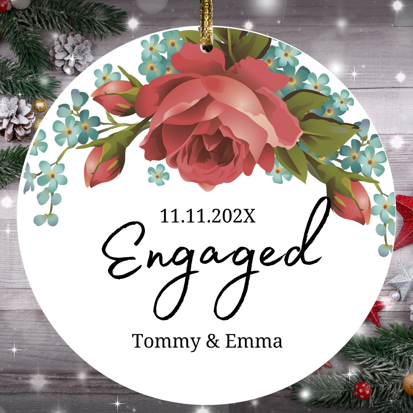 Engaged Ornament, Engaged Floral Couple Ornament