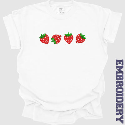 Summer Strawberry Embroidery T-Shirt, Embroidery Fruit Shirt