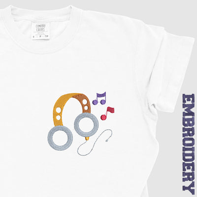 Headphones Embroidered T-Shirt, Gift for Music Lovers
