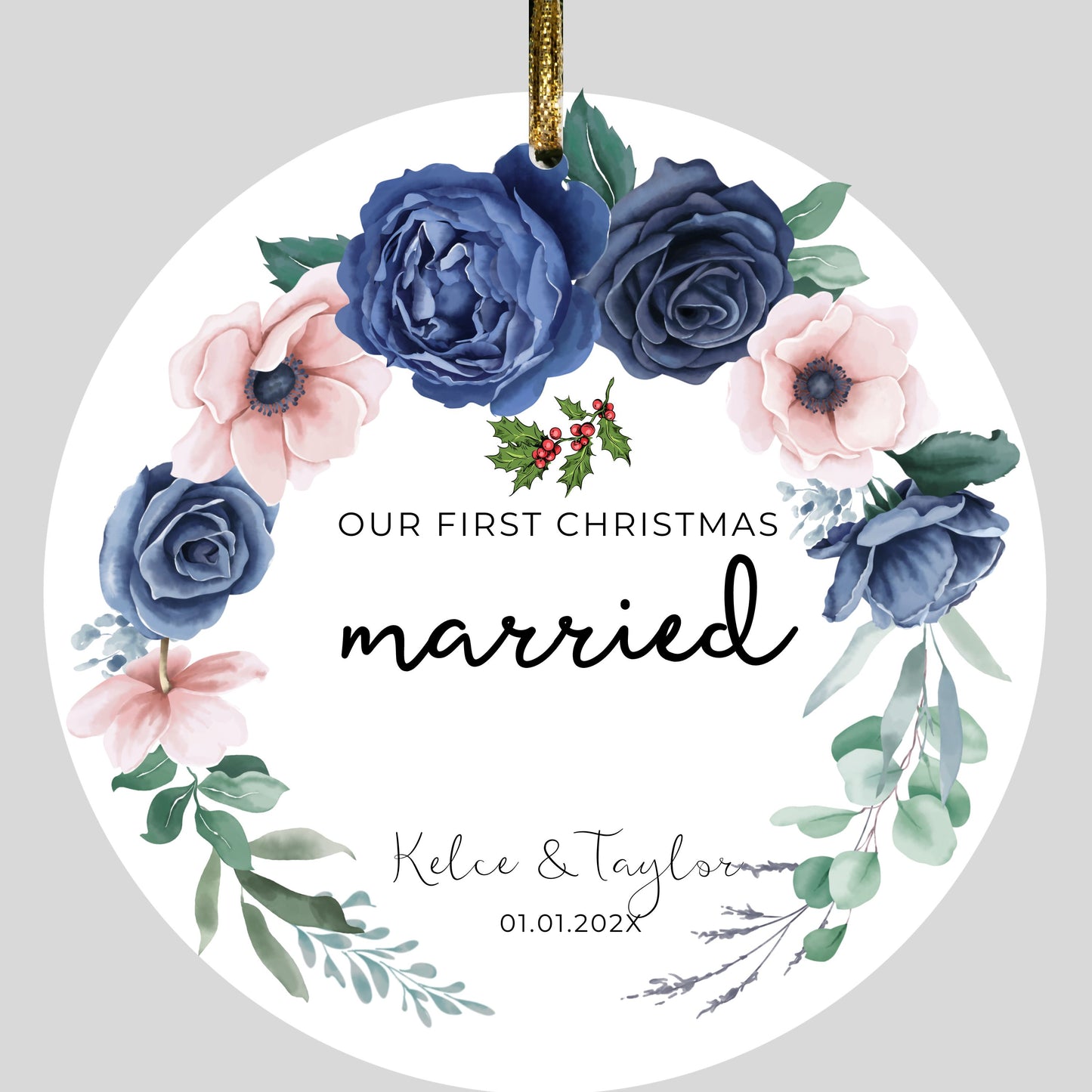 Married Ornament, Married Floral Christmas Ornament