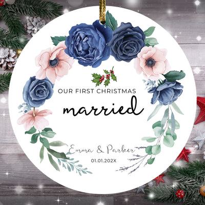 Married Ornament, Married Floral Christmas Ornament